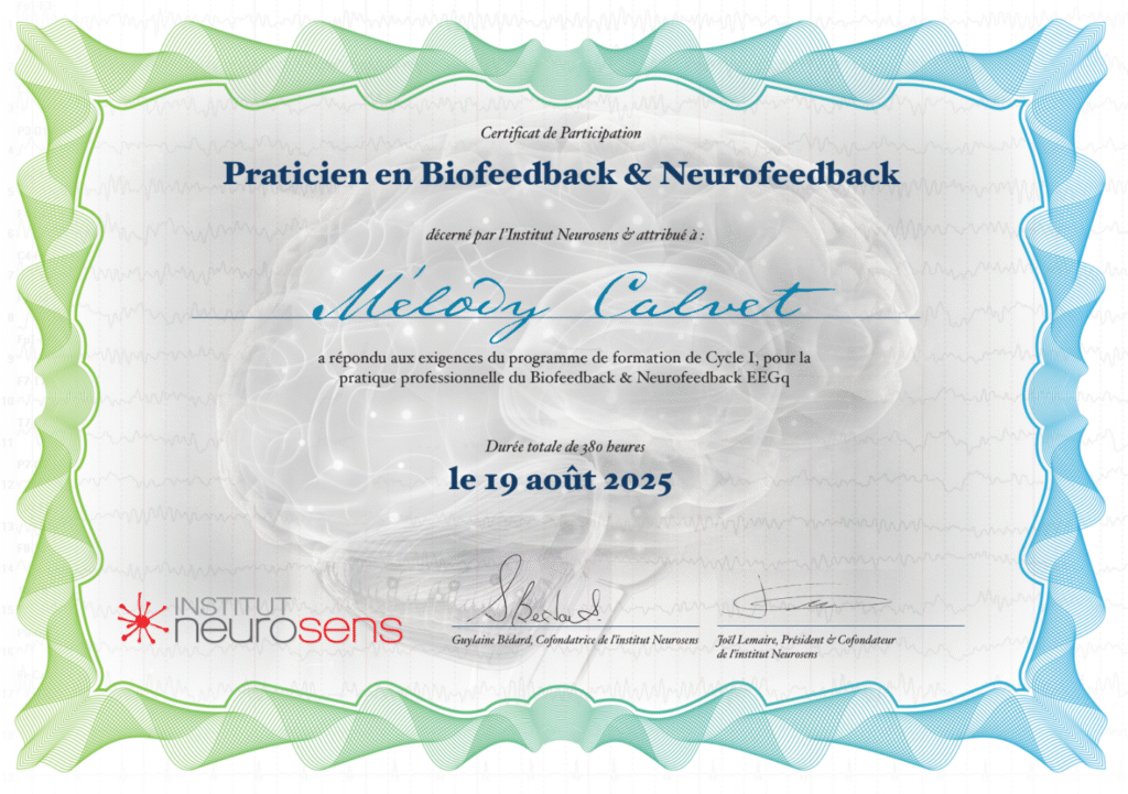 diplome Biofeedback et du Neurofeedback EEGq